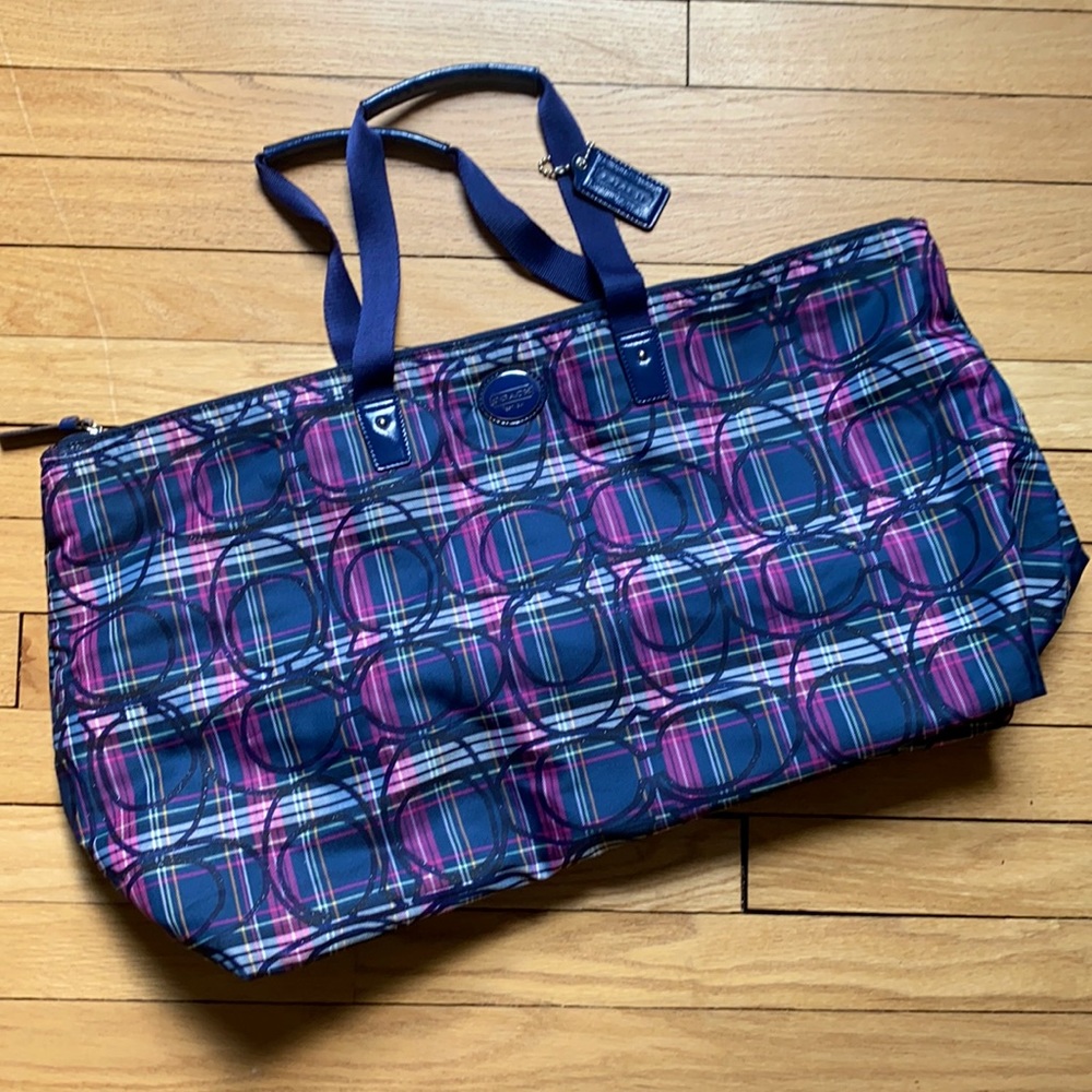 Plaid coach duffel